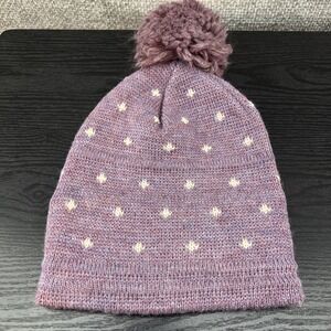 Vintage Wigwam Purple Dot  100% Wool Knit Pom Pom Snow Beanie Cap Hat Winter Ski